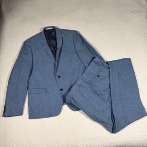 Bar III Suit Set Mens 46R Slim Fit Light Blue Chambray 100% Linen 40x32 2pc NWOT